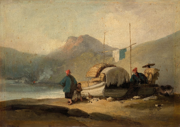 Chinese Scene Boats by Lake