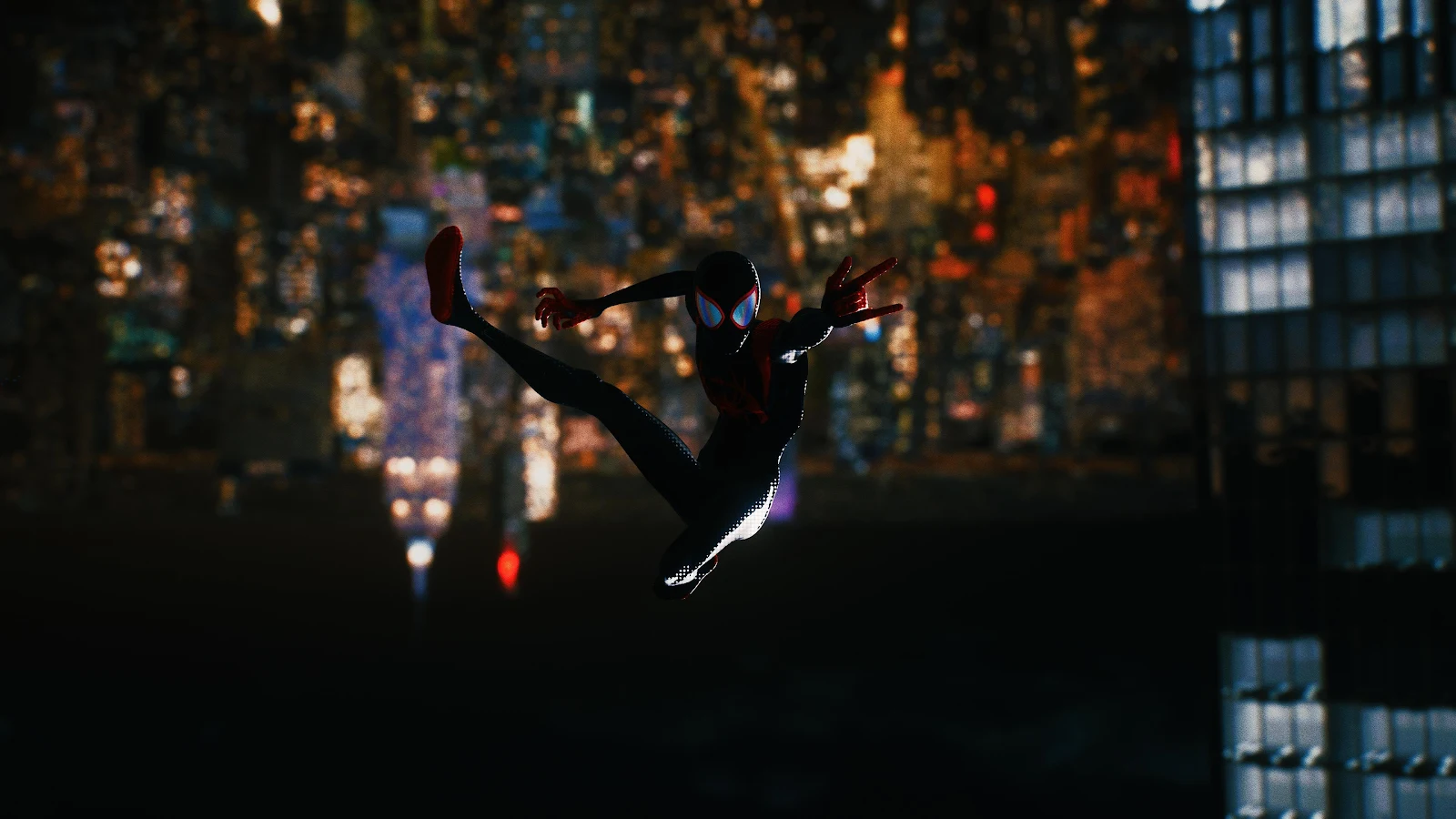 Miles Morales Spider-Man Falling - Cinematic Game Photography 4K Wallpaper (3840x2160)