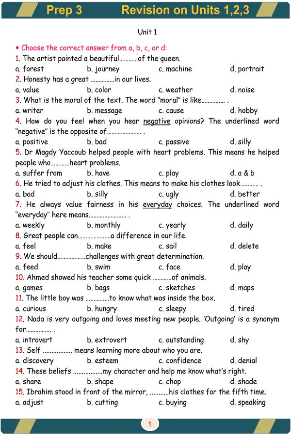 أقوى مراجعة إنجليزي على أول 3 وحدات للصف الثالث الإعدادي الترم الأول 2027 PDF