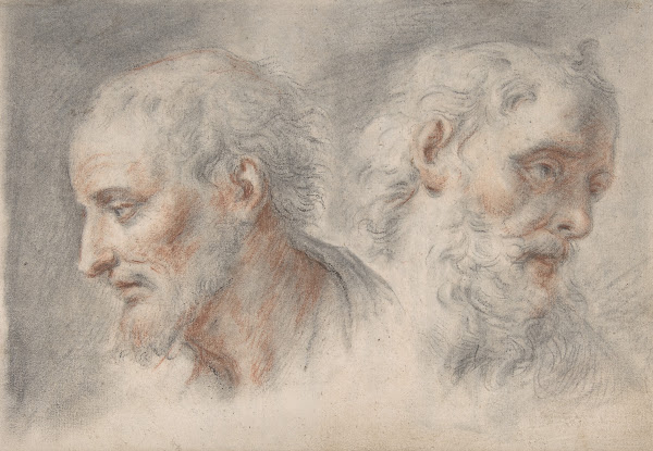 Two Studies of Bearded Men mid 18thearly 19th century