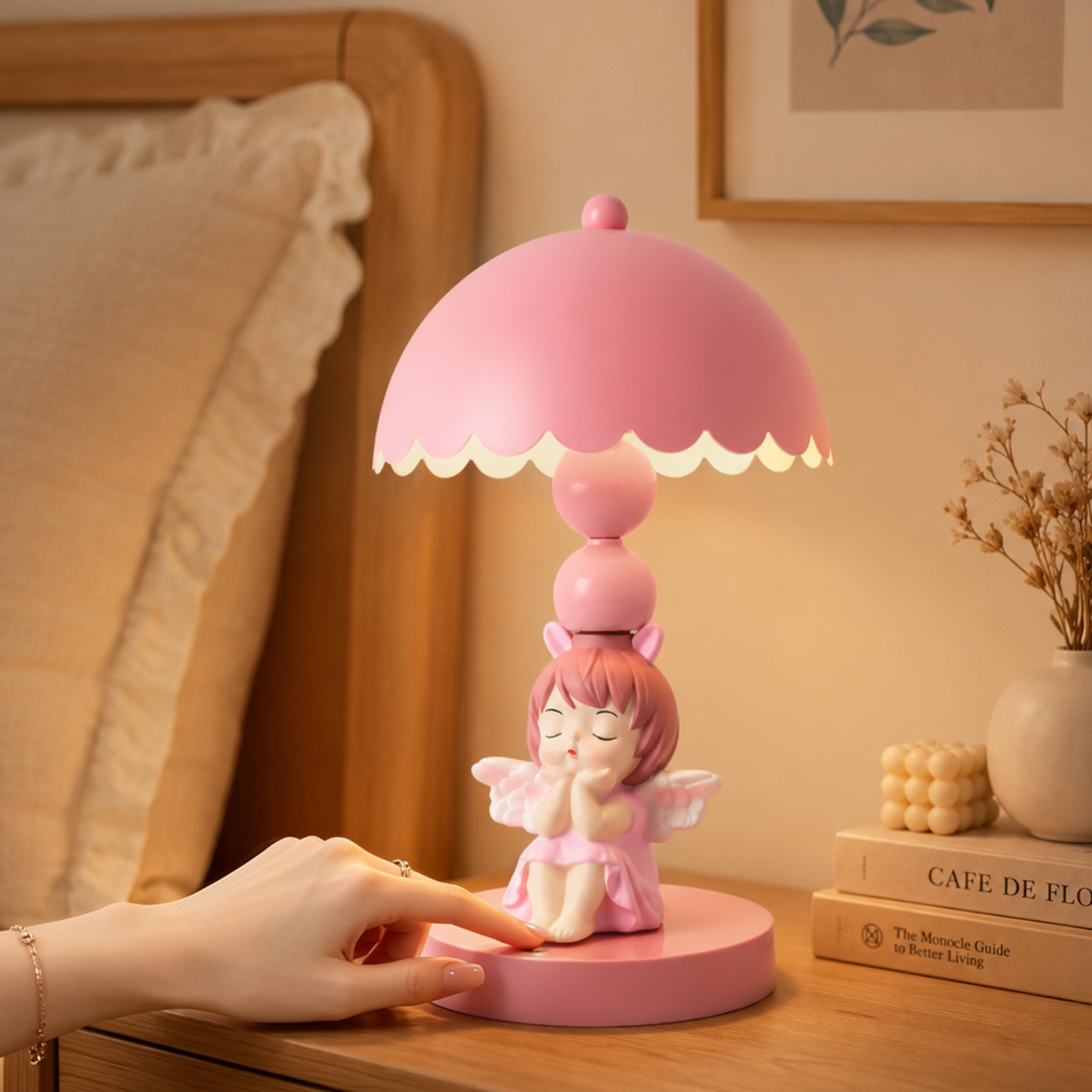 Pink Angel Table Lamp with Color Change, Touch Control