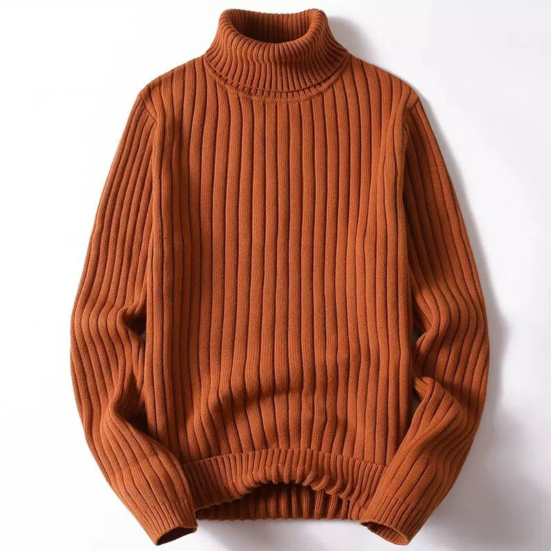 Men's cotton knitted sweater with stand-up collar