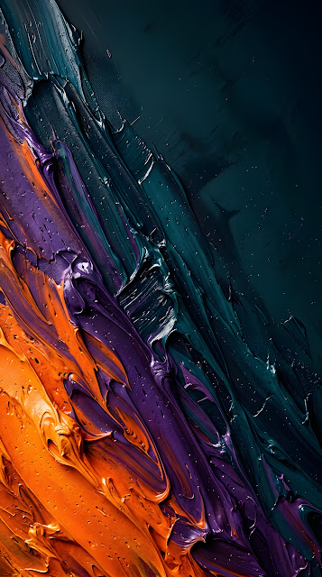 Abstract Impasto Layered Paint Texture with Orange and Blue Gradient - Free mobile Wallpaper