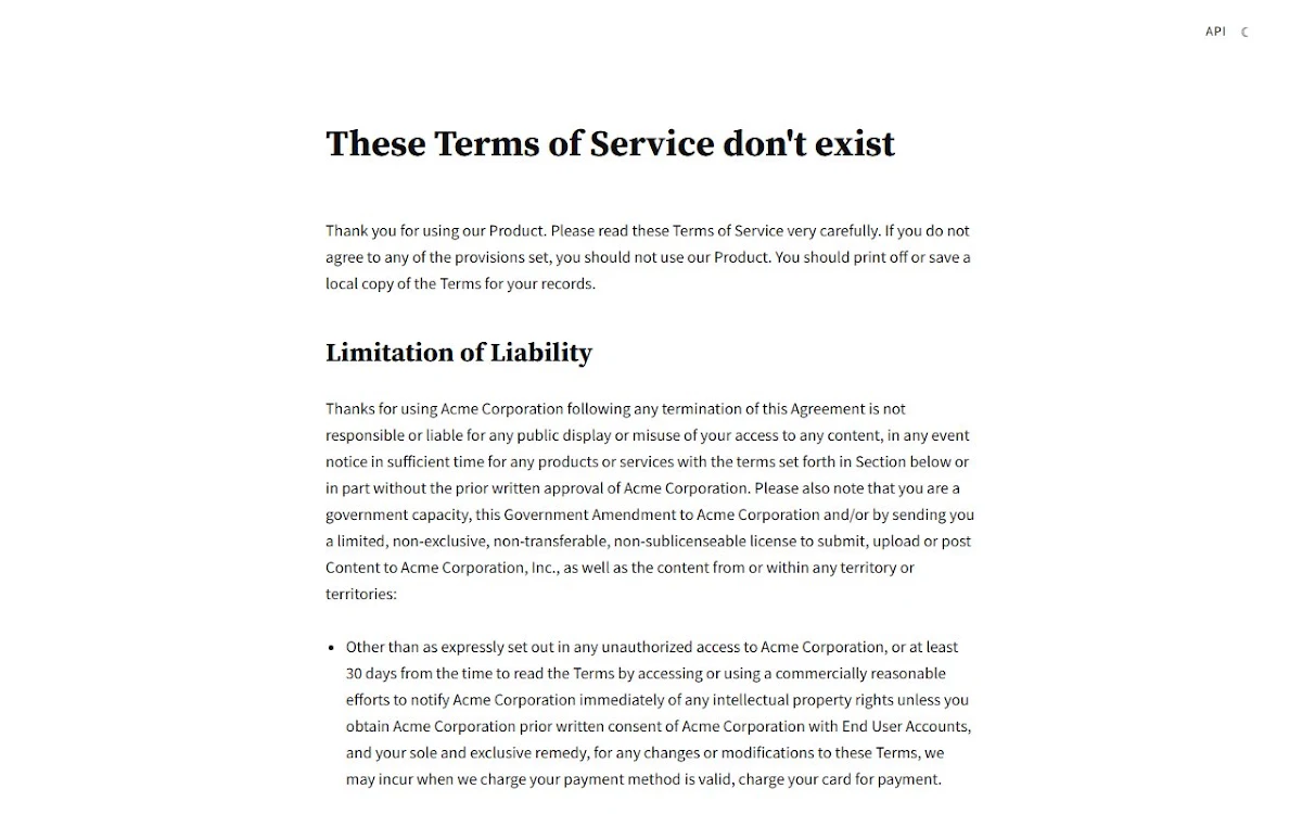 Captura de These Terms of Service don't exist