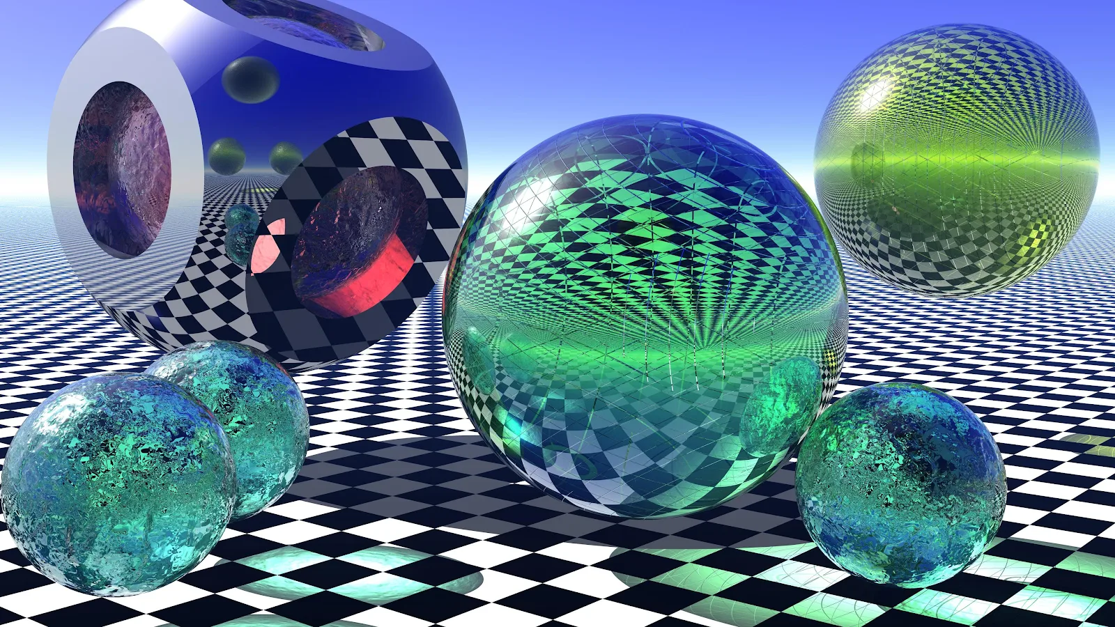 Surreal Orbs On Checkered Plane - Retro 3D Render 4K Wallpaper (3840x2160)