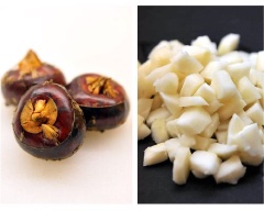 Củ năng rửa sạch, gọt vỏ, xắt hạt lựu.