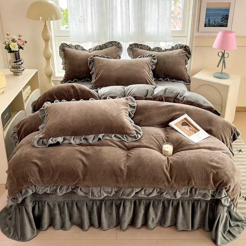 Milchfaser-Bettwäsche-Set, 4-teilig, Winter, Bettüberwurf