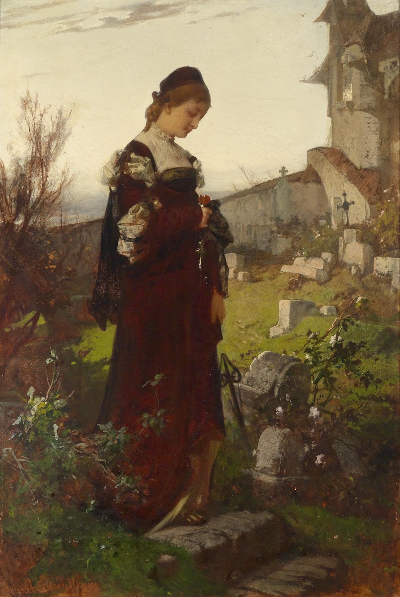 Mädchen auf einem Friedhof