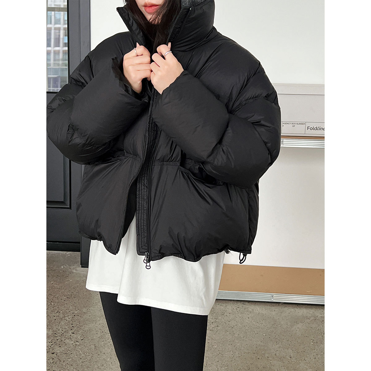 Women's Down Jacket with Stand-Up Collar and White Duck Down Filling