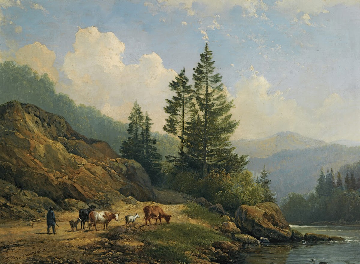 A Herd With CattleIn A Mountainous Landscape