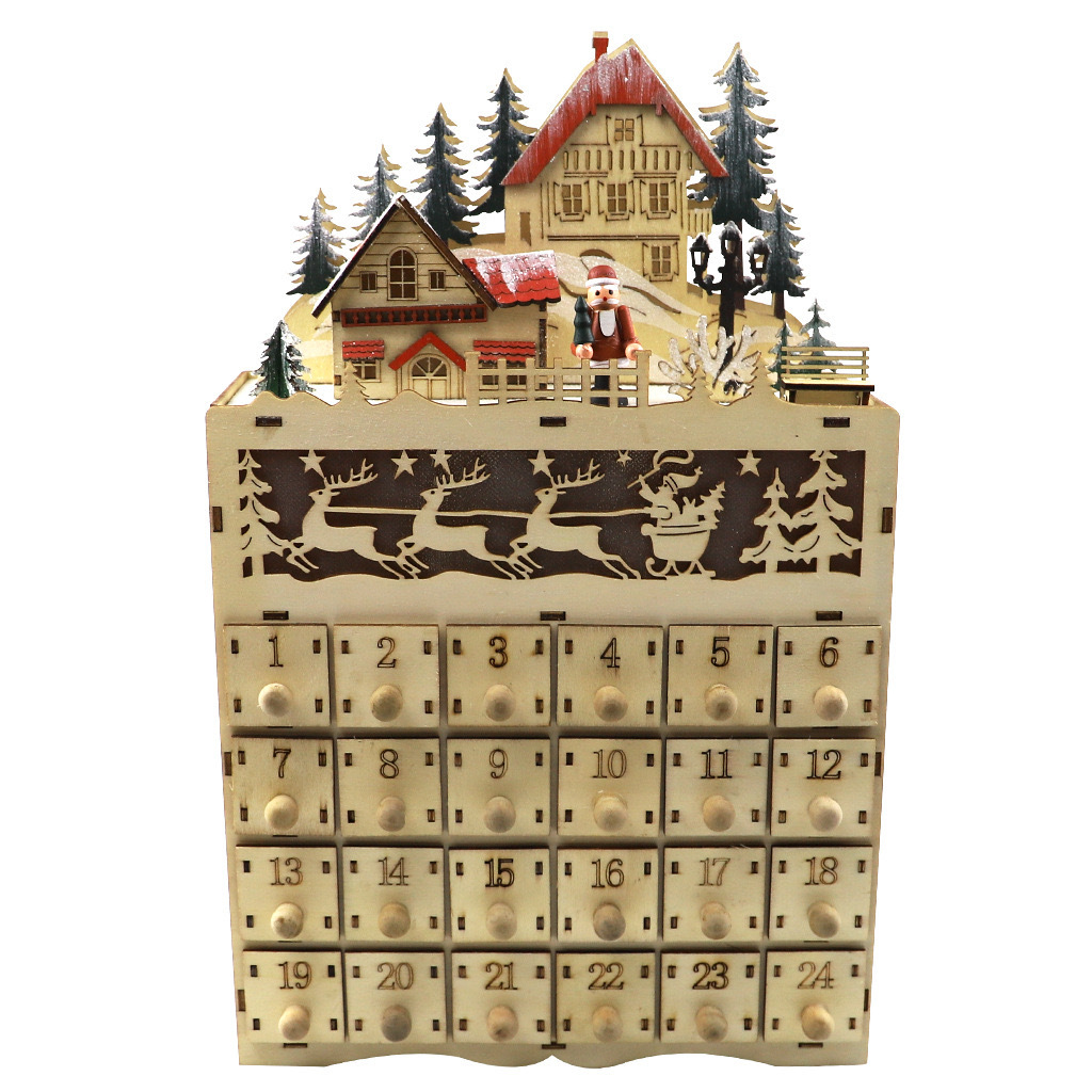 Christmas wooden Advent calendar with village scene