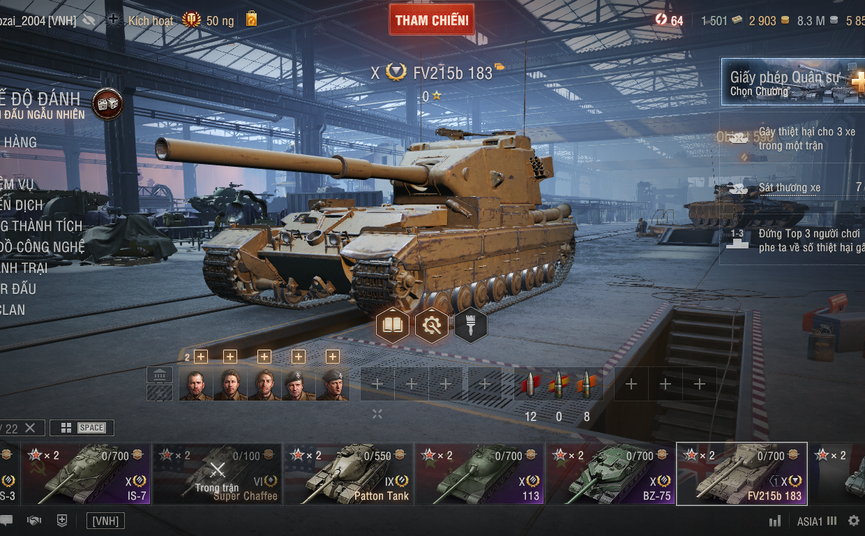 Acc World of Tanks 25 tank, gồm 5 xe cấp X (T62A, IS-7, BZ-7...