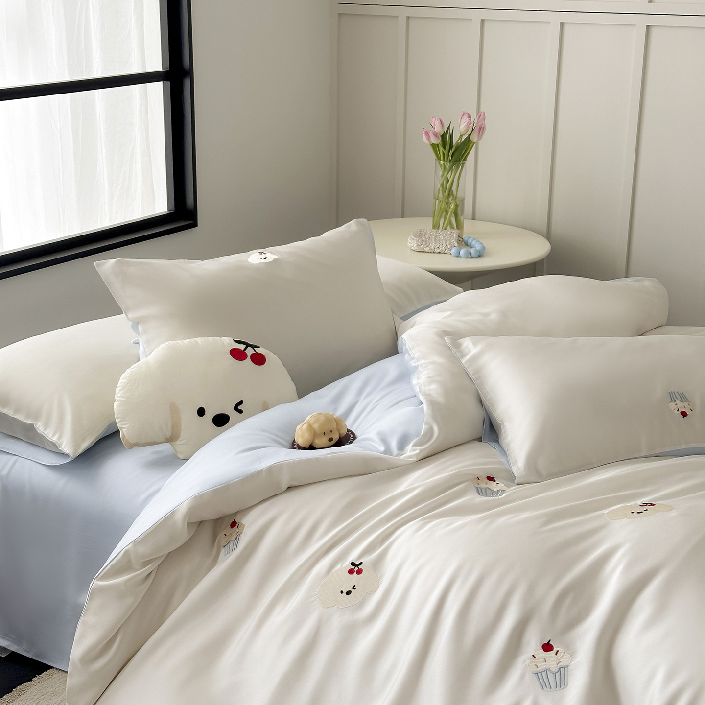 Tencel bedding set, silky soft, cartoon embroidery