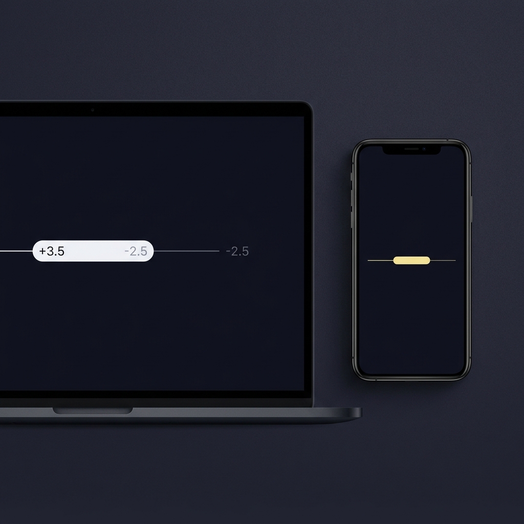 What Is a Middling Opportunity close up of two device spread lines showing +3.5 and -2.5 with a small highlighted middle band on a dark Funded Plays style background