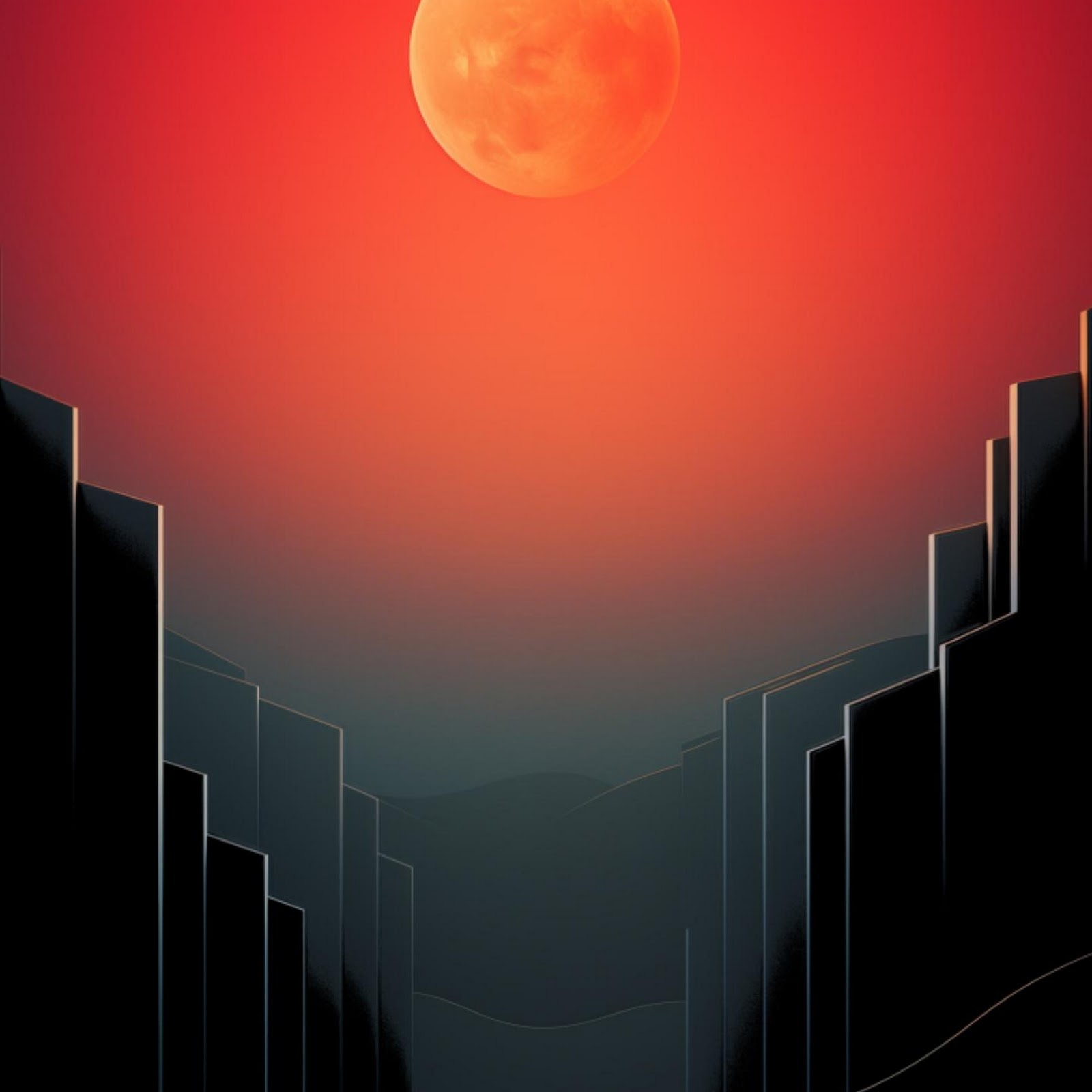 Download Abstract Landscape, Red Sky, Digital Art, Dark Scenery 2K iPhone