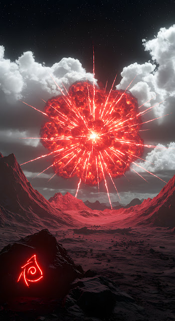 Fiery Red Cataclysmic Explosion Over Alien Terrain - Free mobile Wallpaper