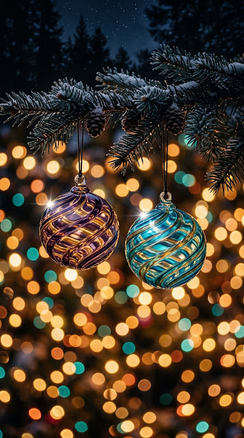 Vibrant Swirling Glass Ornaments Hanging in Festoon Lights - Free mobile Wallpaper