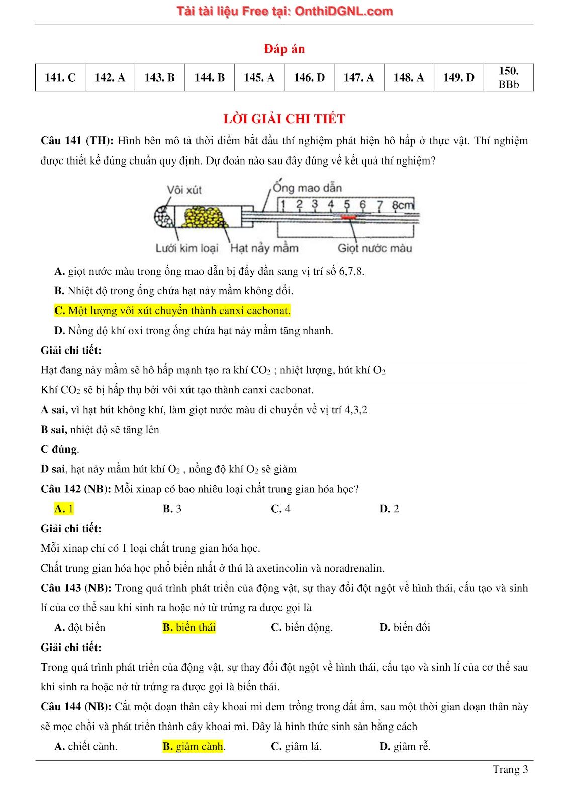 150 bài tập môn Sinh học - Ôn thi ĐGNL ĐHQG HN Phần 11