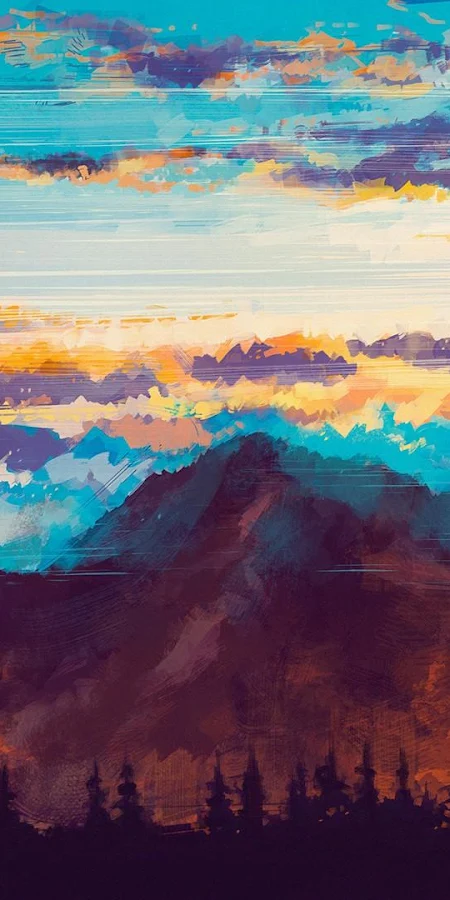 Vibrant Abstract Sunset Mountainscape Full HD Phone Wallpaper
