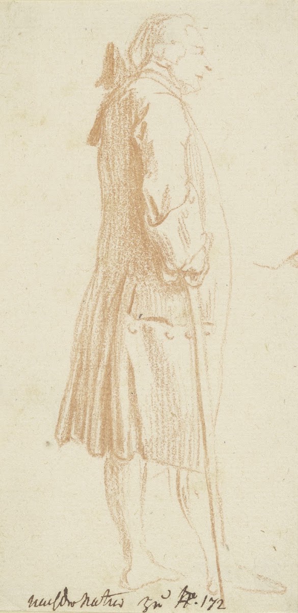 Stehender Mann mit einem Stock in der Rechten im Profil nach rechts 1776