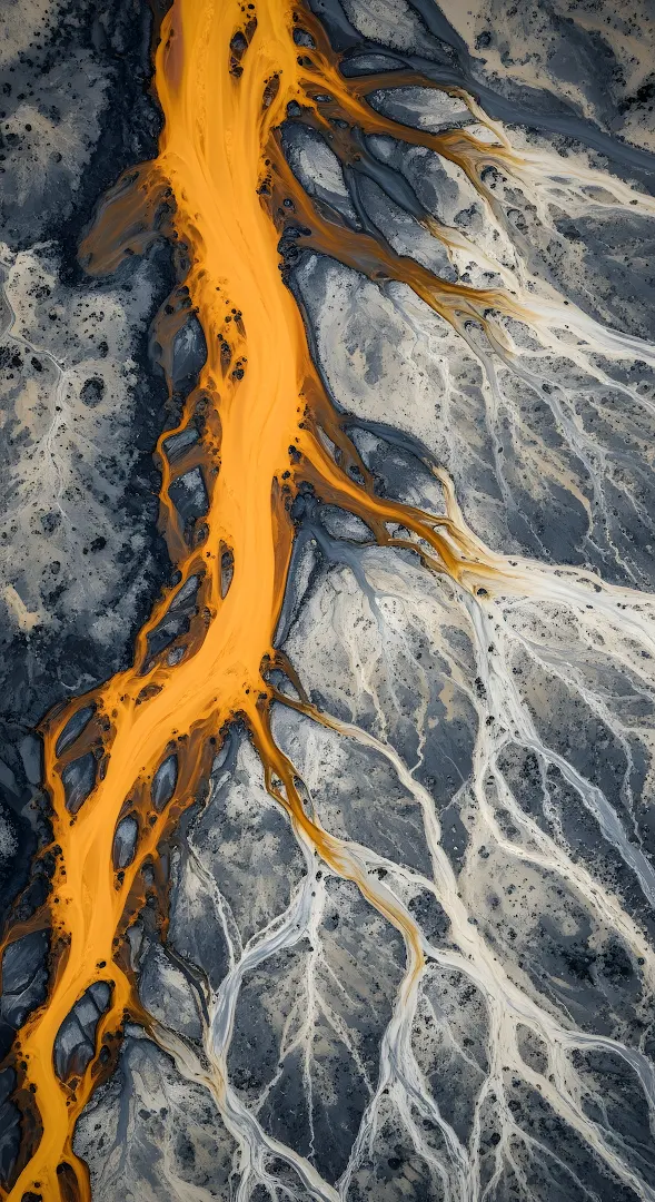 Abstract Aerial View of Orange River Delta and Sediment