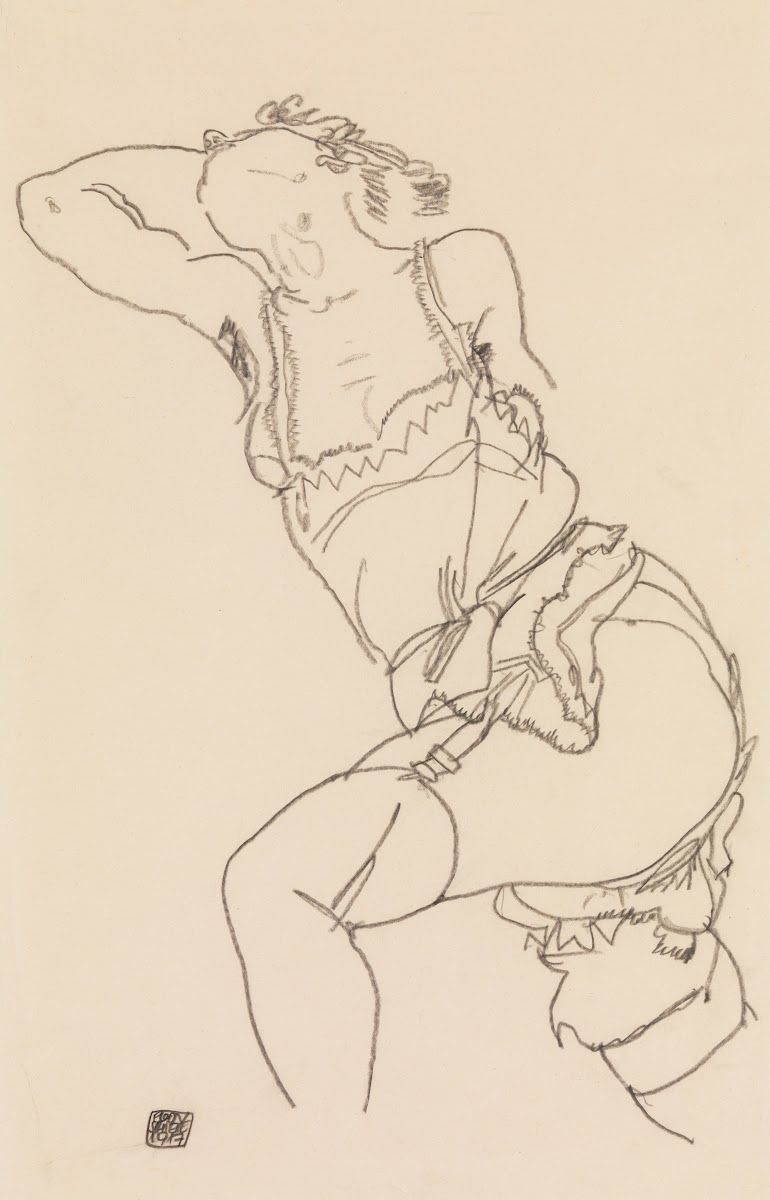 Reclining Model in Chemise and Stockings 1917