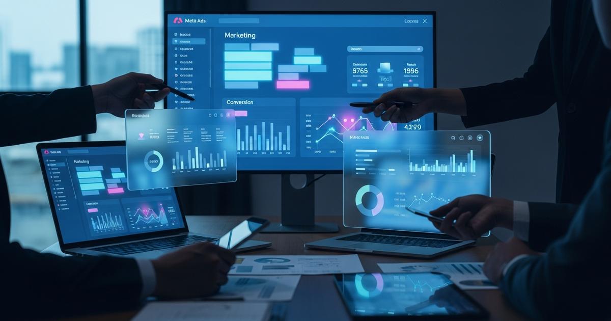 Echipa MASTECH discutând strategia de promovare SMM Chișinău cu dashboard Meta Ads pe ecran