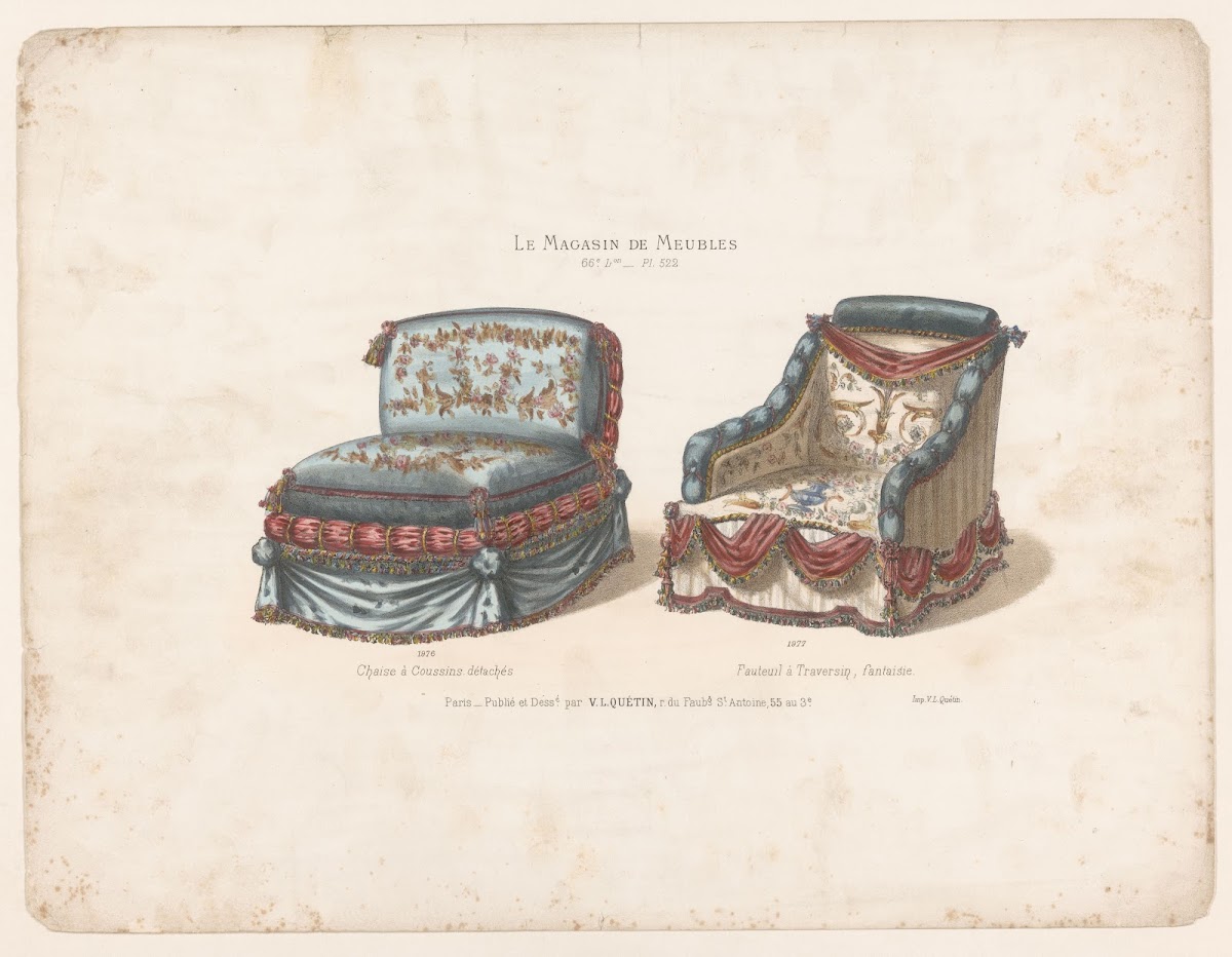 Chaise à Coussins détaches  Fauteuil à Traversin fantaisie 1832   1904