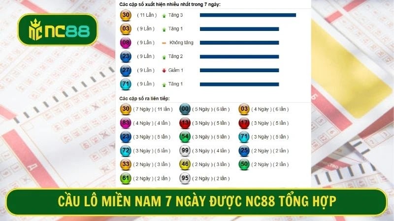 Cầu lô miền Nam 7 ngày được NC88 tổng hợp