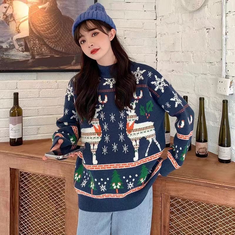 Festive knitted sweater with embroidery