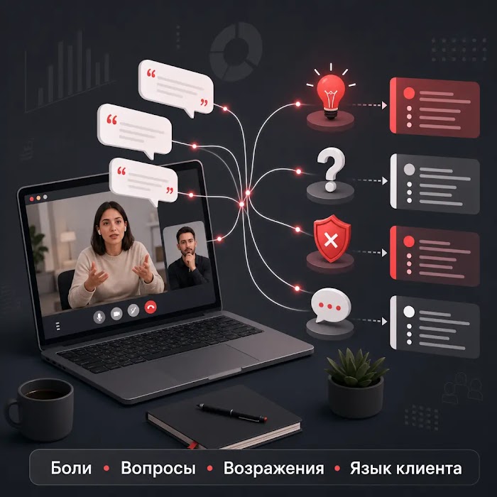 анализ видеовстреч с клиентами — Систематическое извлечение данных из видеозвонков: боли клиентов, возражения и повторяющиеся вопросы