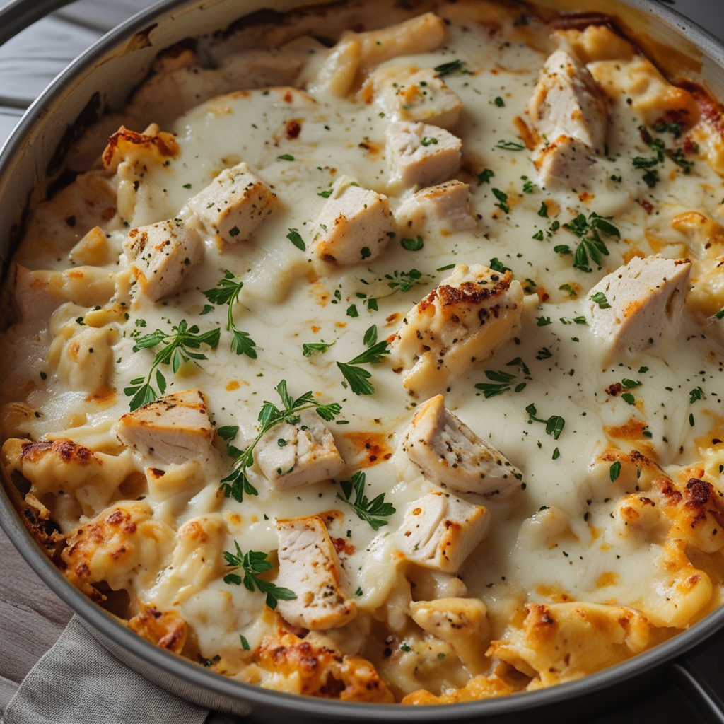 High-Protein Chicken Alfredo Bake for Easy Low-Carb Meal Prep with Creamy Comfort