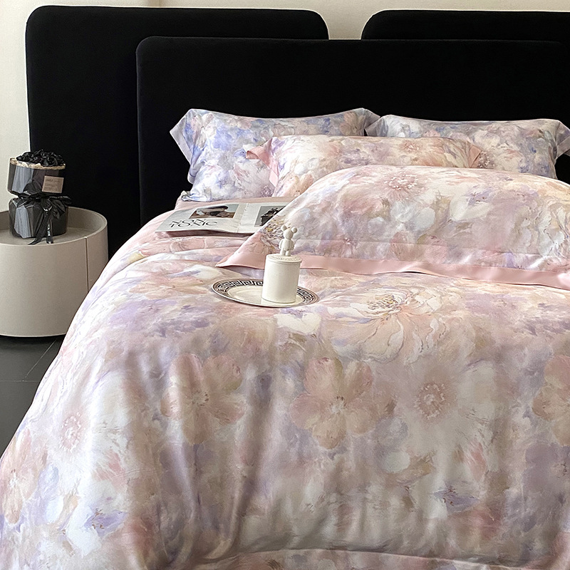 Lyocell bedding set, 4-piece, floral pattern