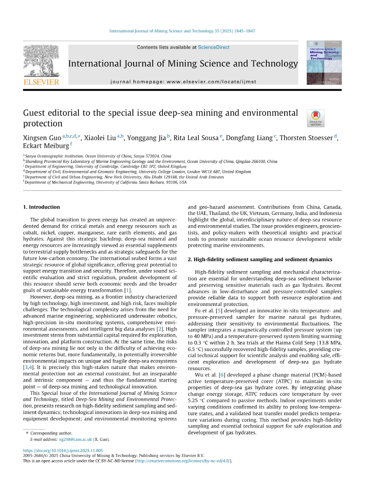 Guest Editorial to the Special Issue Deep-Sea Mining and Environmental Protection