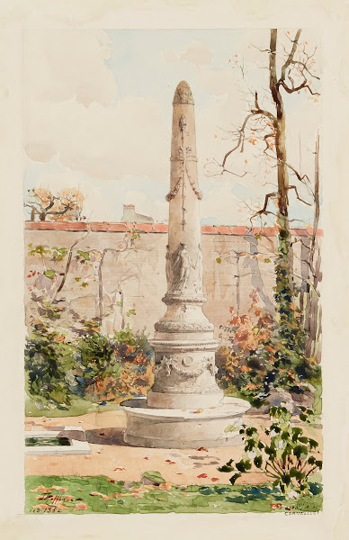 Obélisque style Louis XVI dans un jardin 10 rue Cassini début XIXème siècle 1915