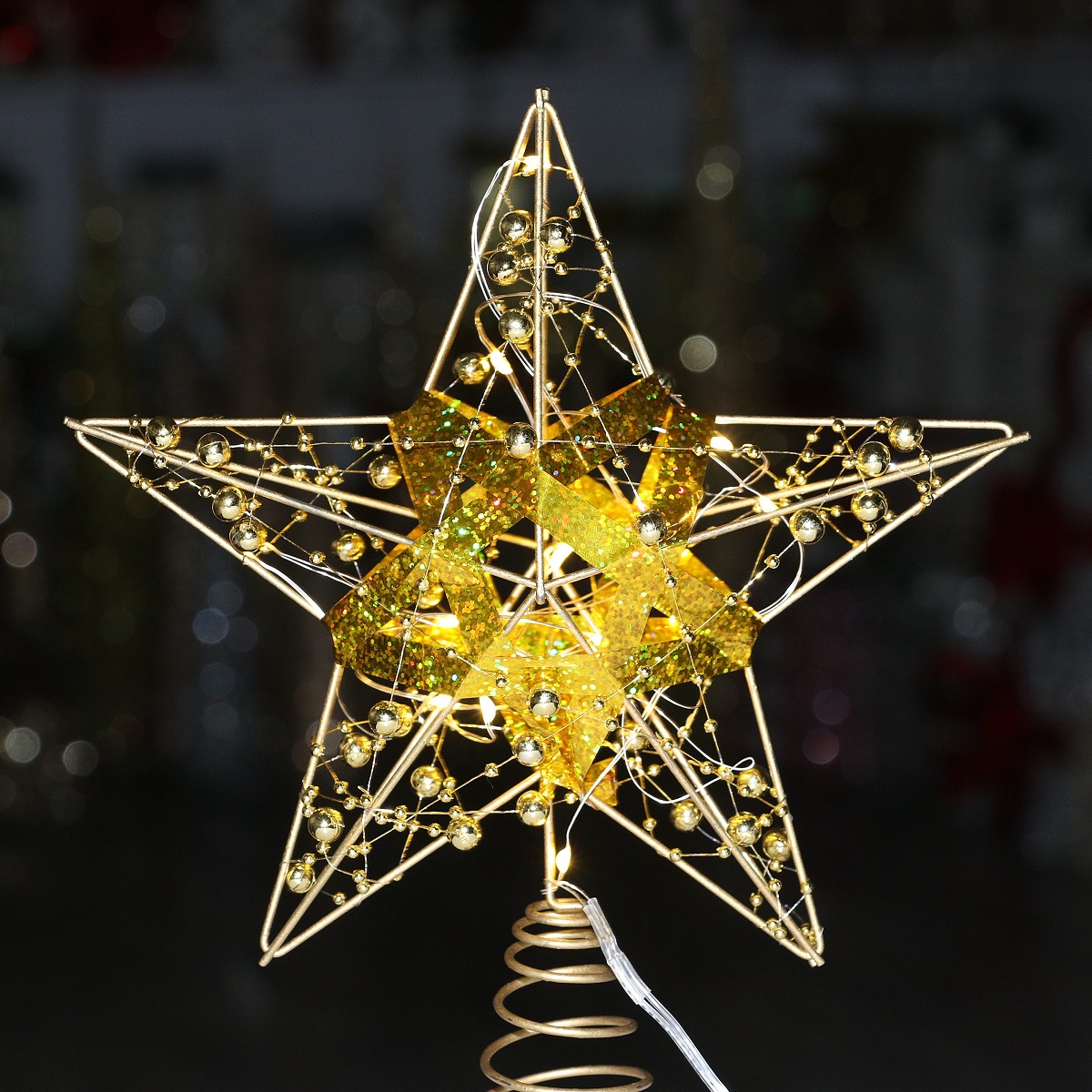Weihnachtsbaum-Sternaufsatz aus Eisen, beleuchtet