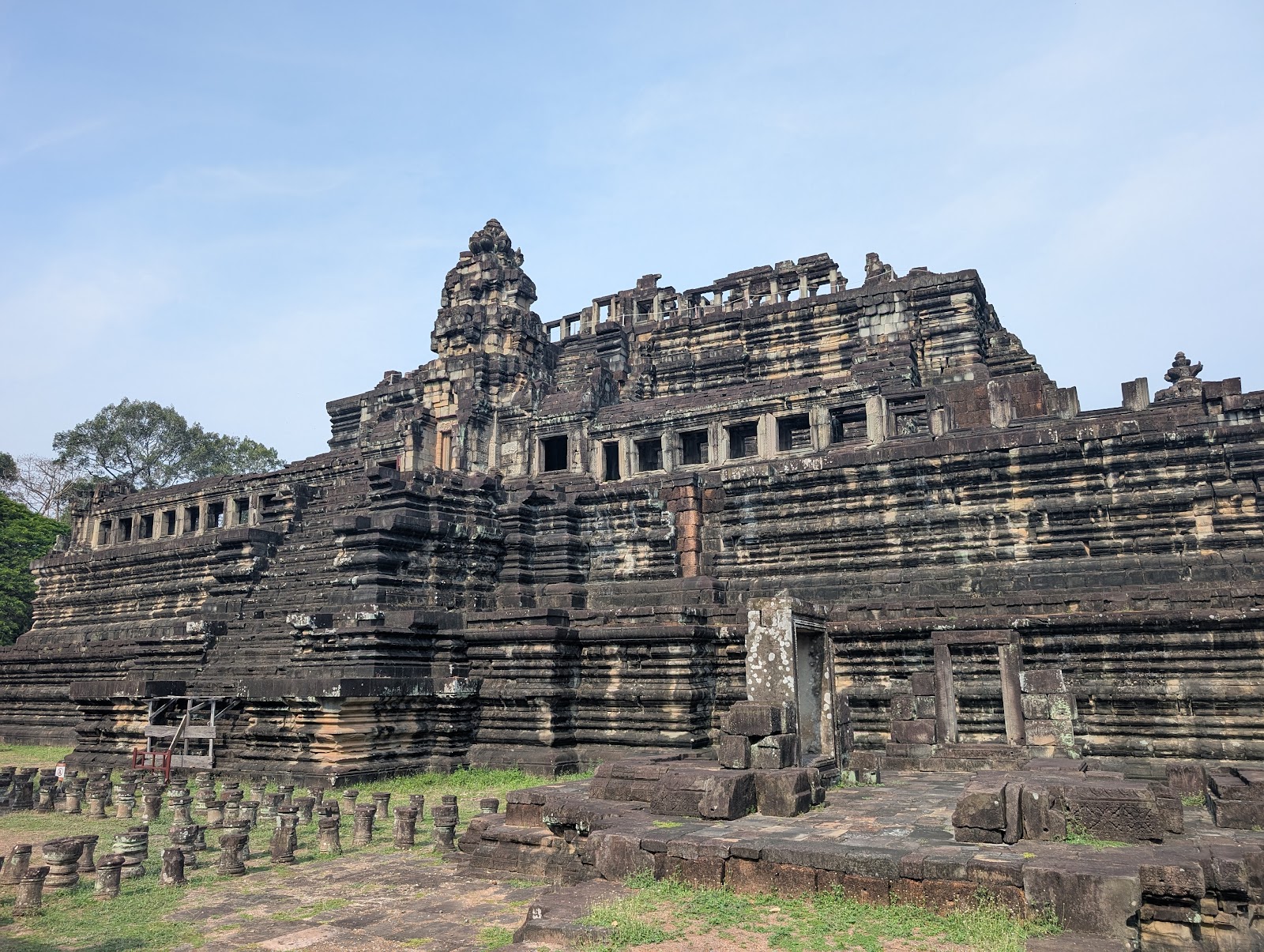 Temple ruins featuring a steep staircase leading to a front
                 tower