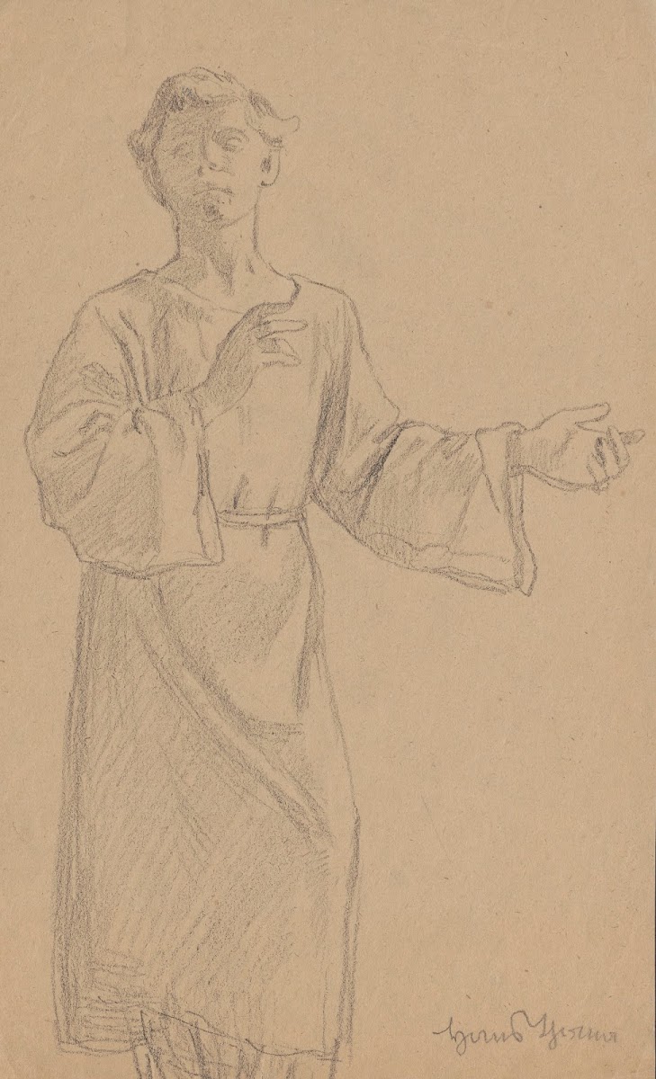Study of the figure of a sitting man in a long robe 1860   1924