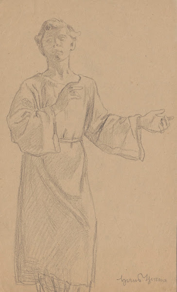 Study of the figure of a sitting man in a long robe 1860   1924