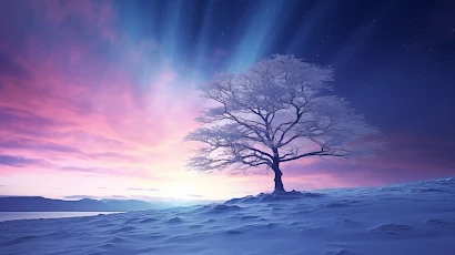 Ai Art, Winter, Snow, Trees, Digital Art 5K Wallpaper Background