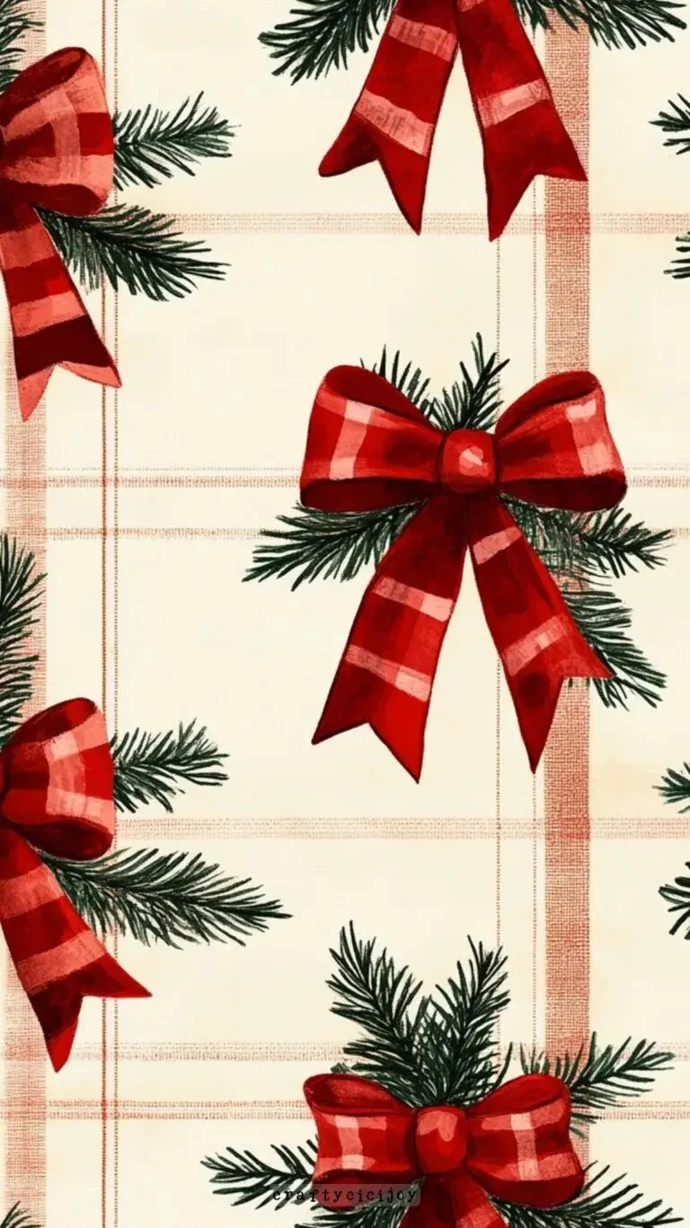 Red Christmas Bow Pattern - Watercolor Illustration iPhone Wallpaper (768x1365)