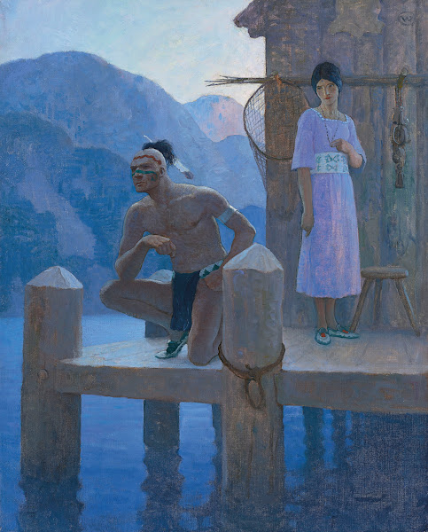 She found Chingachgook studying the shores of the lake the mountains and the hea