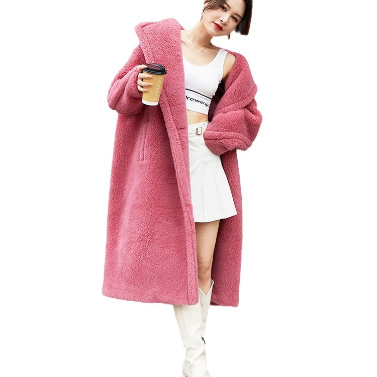 Teddy coat, medium length, color: raspberry pink