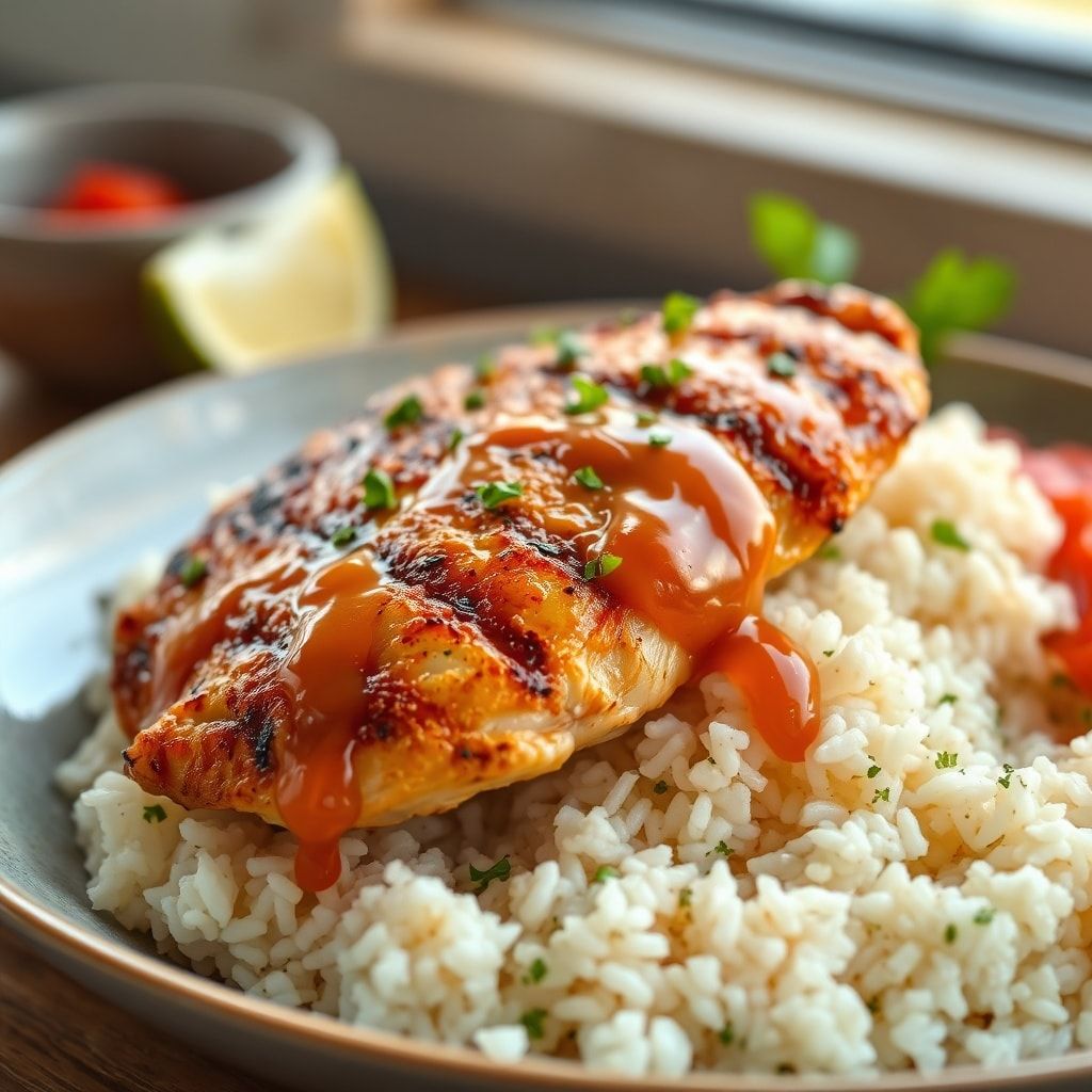 Grilled Hawaiian Chicken with Creamy Coconut Rice—Easy Homemade Dinner finished