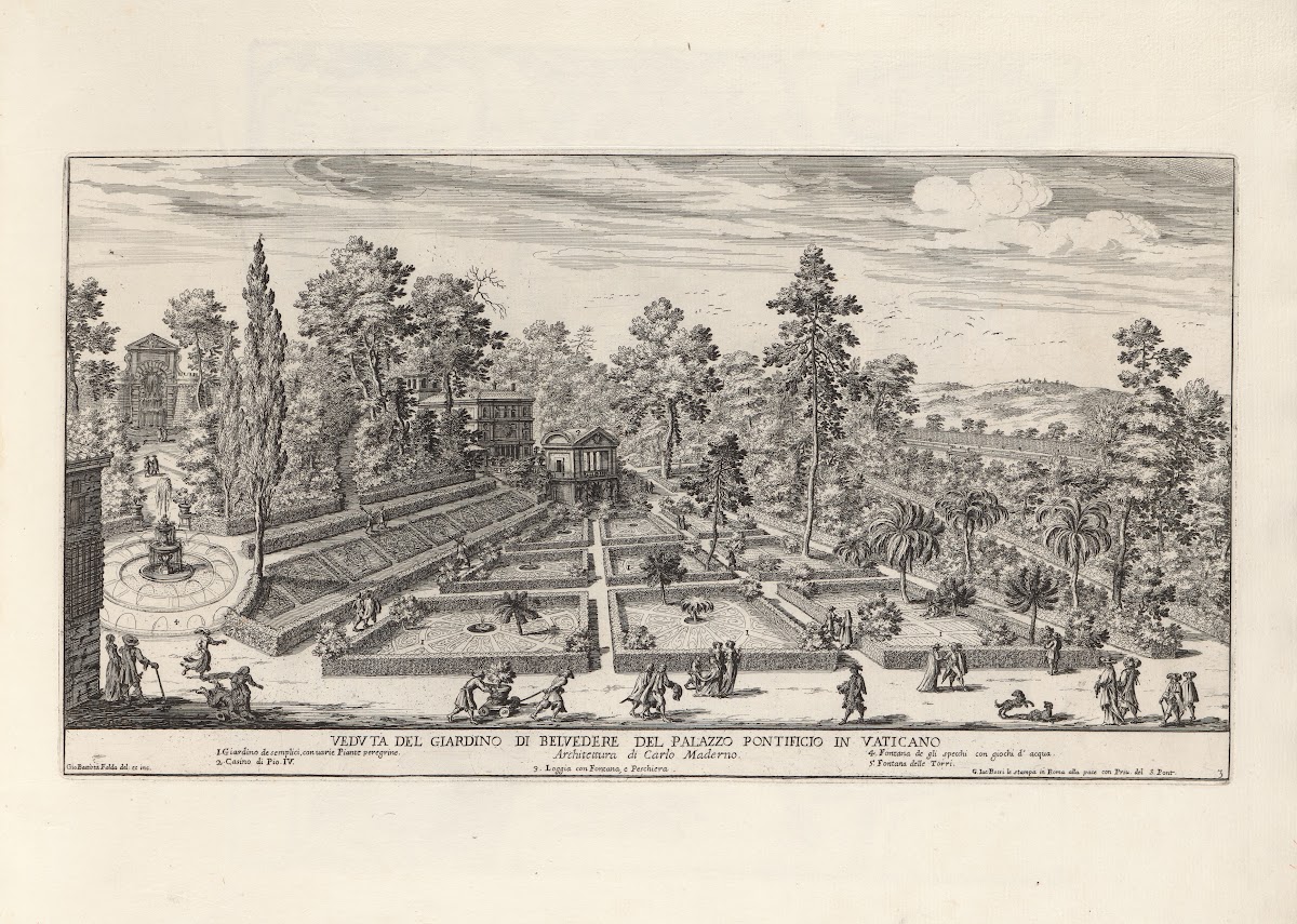 Li giardini di Roma con le loro piante alzate e vedvte in prospettiva Pl02 17th