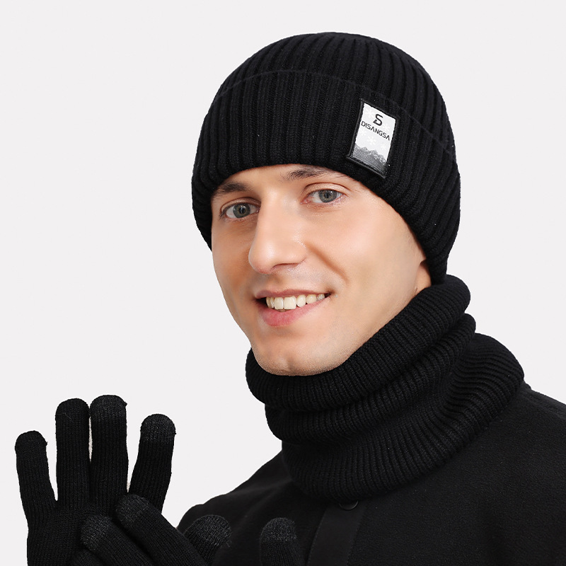 Men's knitted hat, lined, windproof, for winter