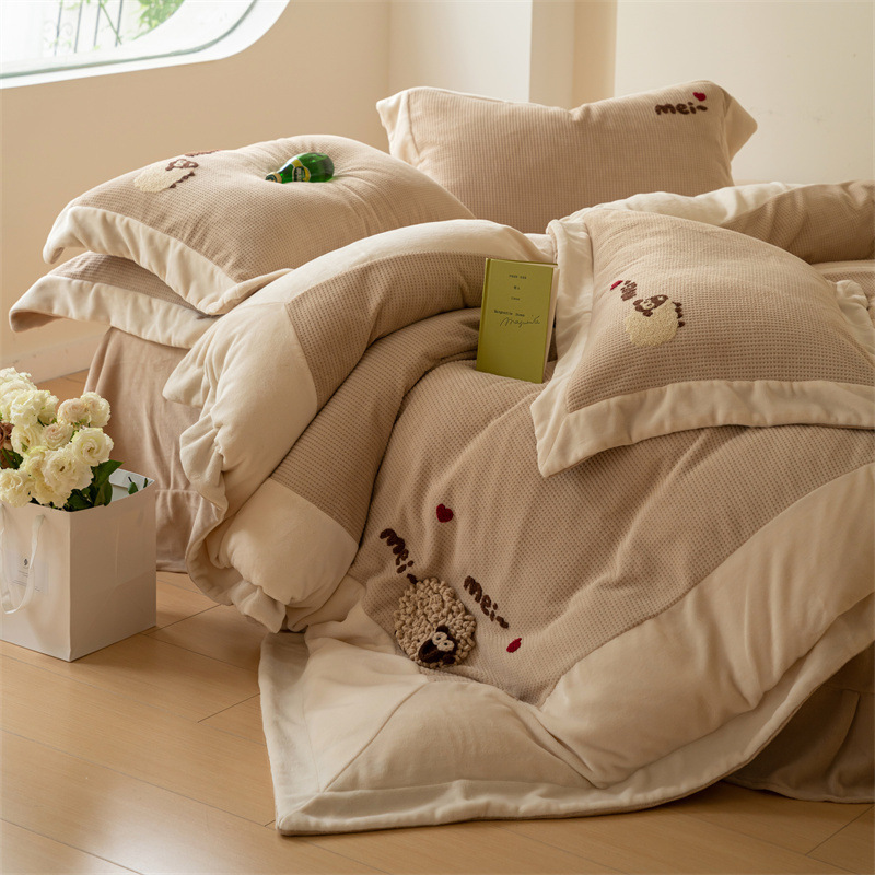 Milk Fiber Fleece Bedding Set, Waffle Structure, 4-Piece
