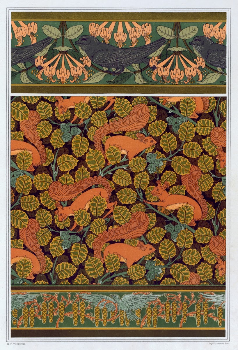 Martinets et chèvrefeuille bordure Écureuils et noisetier papier peint Oiseaux e