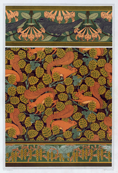 Martinets et chèvrefeuille bordure Écureuils et noisetier papier peint Oiseaux e