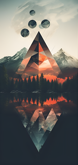 Abstract Geometric Mountain Forest Reflection Art - Free mobile Wallpaper